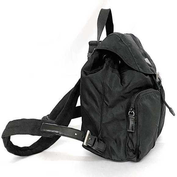 Prada drawstring Tessuto Backpack Leather Nylon Black Flap triangle - Picture 1 of 9